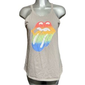 Mazik Gray Tongue-and-Lips Tank Top Cami Rolling Stones Rock & Roll Large Punk